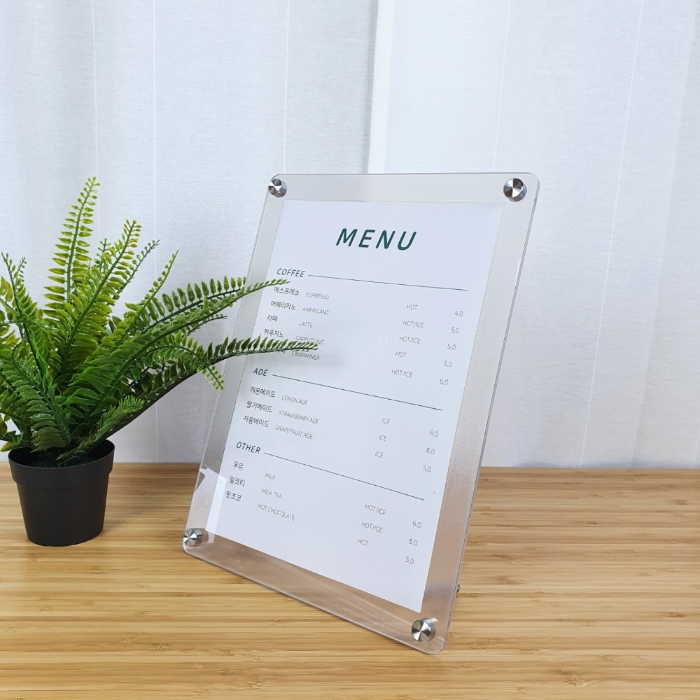 카페 메뉴판 테이블 투명 자석 아크릴 제작 식당 테이블 4x6 A5 A4 A3
