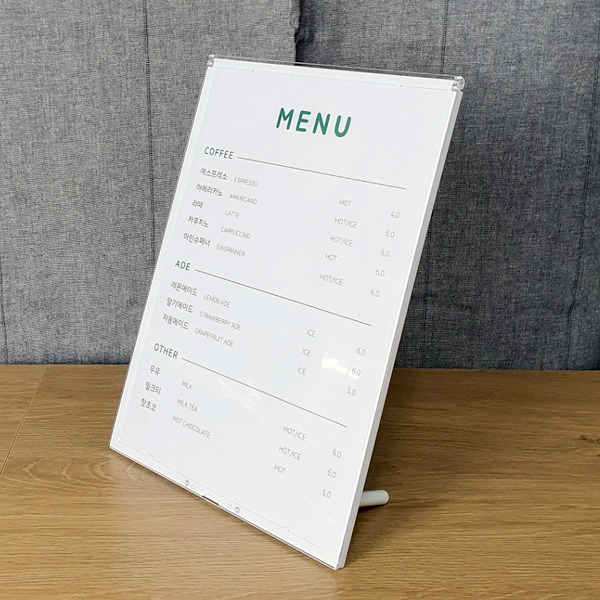테이블 메뉴판 카페메뉴판 네일 미용실 폴더액자 A4 탁상용부속 백색